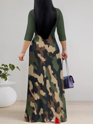 Image of PinkPatty Women's Plus Size V Neck 3 /4 Sleeve Boho Maxi Dress with Pockets
