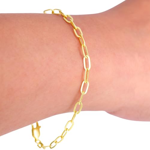 Nuragold 10k Real Yellow Gold Paperclip 3mm Elongated Cable Link Bracelet (7"-8") Italian Jewelry for Men & Women2