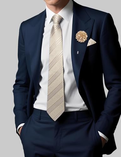 Image of DiBanGu Mens Zipper Tie Silk Pre-Tied Necktie with Gift Box | Jacquard Woven,Paisley Solid Plaid Pattern,6PCS with Pocket Square,Cufflinks and Lapel Pin,for Wedding Party Formal Business