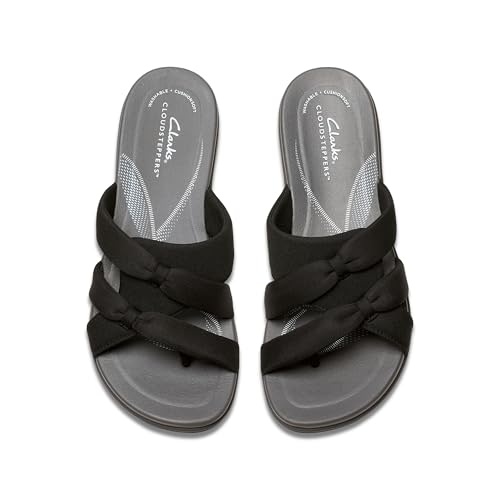 Clarks Cloudsteppers Women's BreezeRae Cam Wedge Sandal, Black/Grey Textile, 10 Wide US by Clarks - Used condition - Image 7