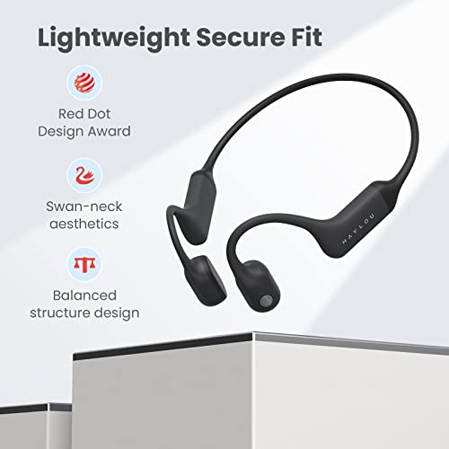 Haylou Purfree Bone Conduction Headphones Open-Ear Bluetooth 5.2 Sport Headphones -Ip67 Waterproof Wireless Earphones For Cycling And Running - Cvc Dual Microphone Noise Reduction Call, Bright Black #TOP7