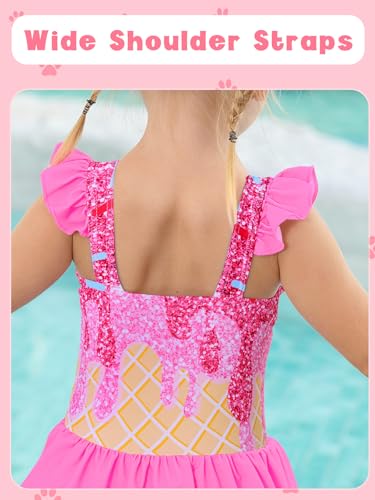 Image of Toddler Girls One Piece Ruffle Swimsuit Mermaid Bathing Suit 2-7Y | UPF 50+ quick-dry girls swimsuit,Cute flutter sleeves and ruffled hem,Mermaid Swimwear for pool,party,beach vacation.