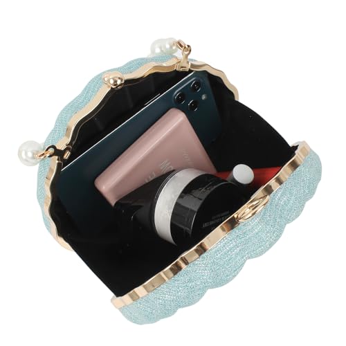 Image of Glitter Seashell Evening Clutch Purse Mini Chain Crossbody Bag Pu Leather Shell Pearl Shoulder Bag