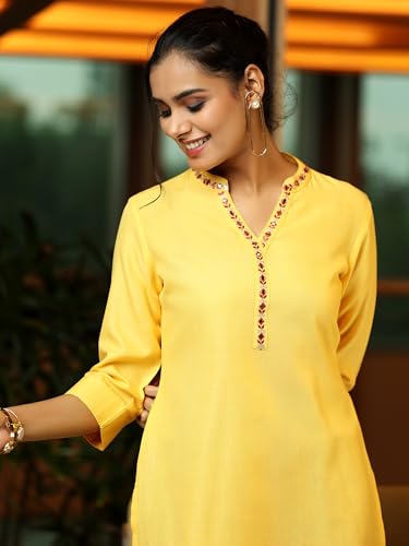 Image of Libas Womens Solid Viscose Straight Kurti for Women Suit