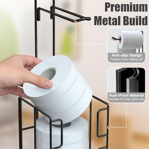 Toilet Paper Holder Stand with Storage, Free Standing Paper Roll Dispenser for 4 Mega Rolls, Space-Saving Bathroom Organizer, Easy Assembly & Stable by Heioov - Used condition - Image 3