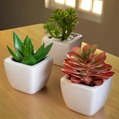 SATYAM KRAFT 3 Pcs Mini Artificial Flower with Ceramic Pot | Smal...