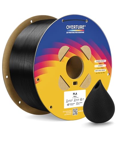 Image of OVERTURE High Speed PLA Filament 1.75mm, Neatly Wound 3D Printer Filament 3kg Spool (6.6lbs) Rapid PLA, Dimensional Accuracy + /- 0.02 mm, Fit Most FDM 3D Printers (Black 3KG-1 Pack)