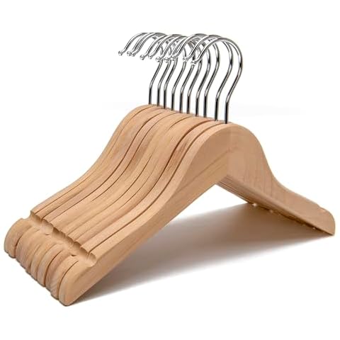 Wood Dress Hangers Kids Baby Children Toddler Wooden Shirt Coat Hangers with Notches and Anti-Rust Chrome Hook Pack of 10 (Natural) HL02N Cover