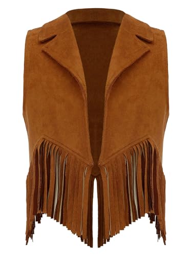 Hedmy Kids Halloween Western Cowboy Cowgirl Dress Up Suede Fringe Vest Sleeveless Tassel Jacket Coat