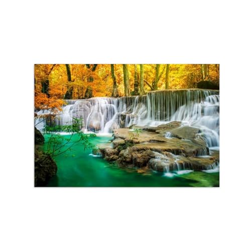 Tableau sur toile paysage de lac cascade forêt affiche décoration murale nature