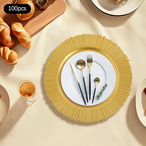 100 Platos Dorados Redondos 13" Diseño Bordes Ondulados miniatura 2
