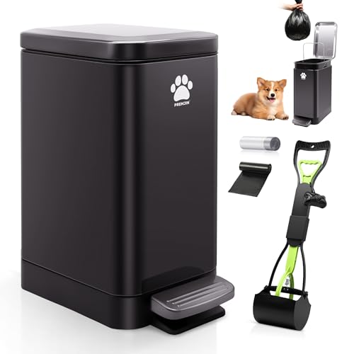 Image of Dog Poop Trash Can Outside with Poop Scooper for Dogs, 12L /3.2Gal Metal Outdoor Garbage Can with Lid Suitable for Small, Medium and Large Dogs (Tungsten Steel)