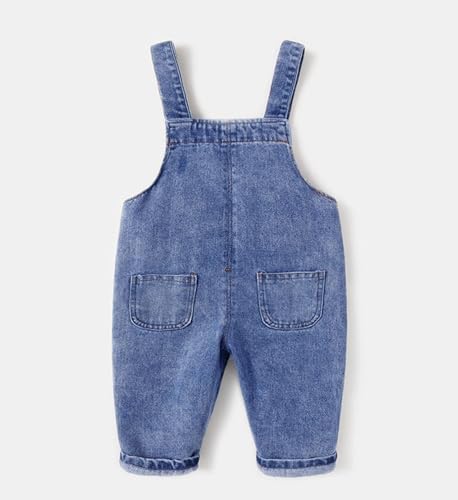 Macacão jeans infantil para meninos e meninas com suspensório, macacão e macacão jeans lavado, roupa