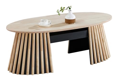 PEGANE Table Bass relevable Ovale Coloris chêne Nordique/Noir - Longueur 120 X Largeur 60 x Hauteur 45,5-60,5 cm