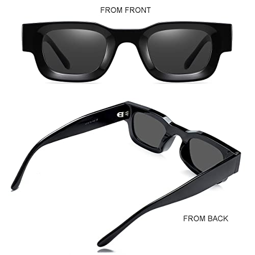 Gleyemor Polarized Rectangle Sunglasses for Men Women Chunky Square Thick Frame Glasses (Black/Grey) - Image 6