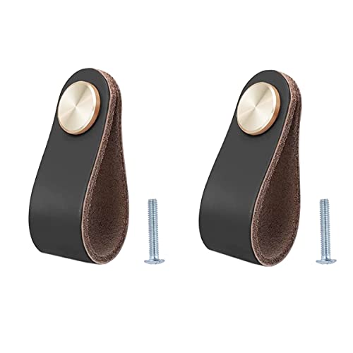 BOOLSFMAM 2 Stück Ledergriffe für Möbel,6.4 x 2.5 cm Handgemachte Griff...