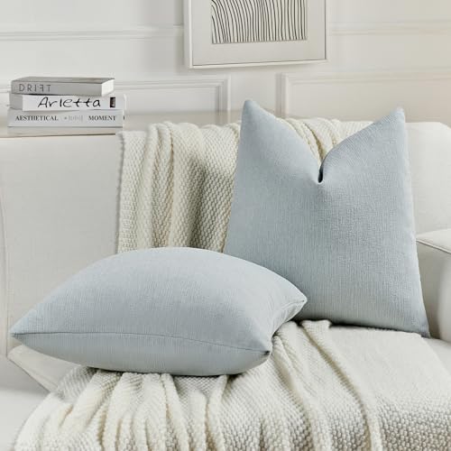 FUTEI Dusty Blue Chenille Decorative Throw Pillow Covers 26x26 Inch Set of 2,Soft Cozy Faux Linen Textured Euro Pillow Shams,Farmhouse Home Decor for Couch Living Room