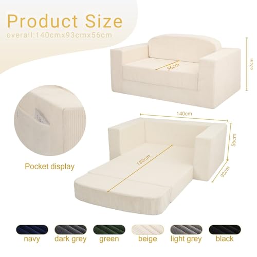 Sofá cama pequeño convertible de pana beige MeMoreCool para pisos 4