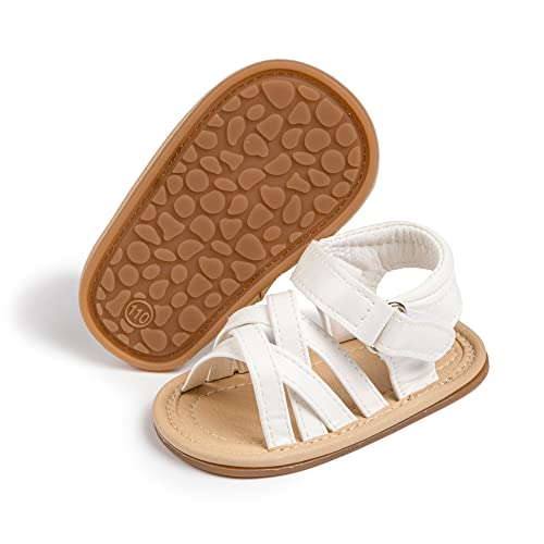 Image of Meckior Baby Toddler Infant Girls PU Leather Soft Open Toe Summer Sandals Flower Princess Flat Shoes