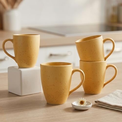 Image of The Earth Store Mustard Marble Matte Coffee Mug - 300ML Ceramic Coffee Mugs Set of 4 | Microwave & Dishwasher Safe Mugs for Gift | Home | Office | Restaurant | Daily Use Tea Mug