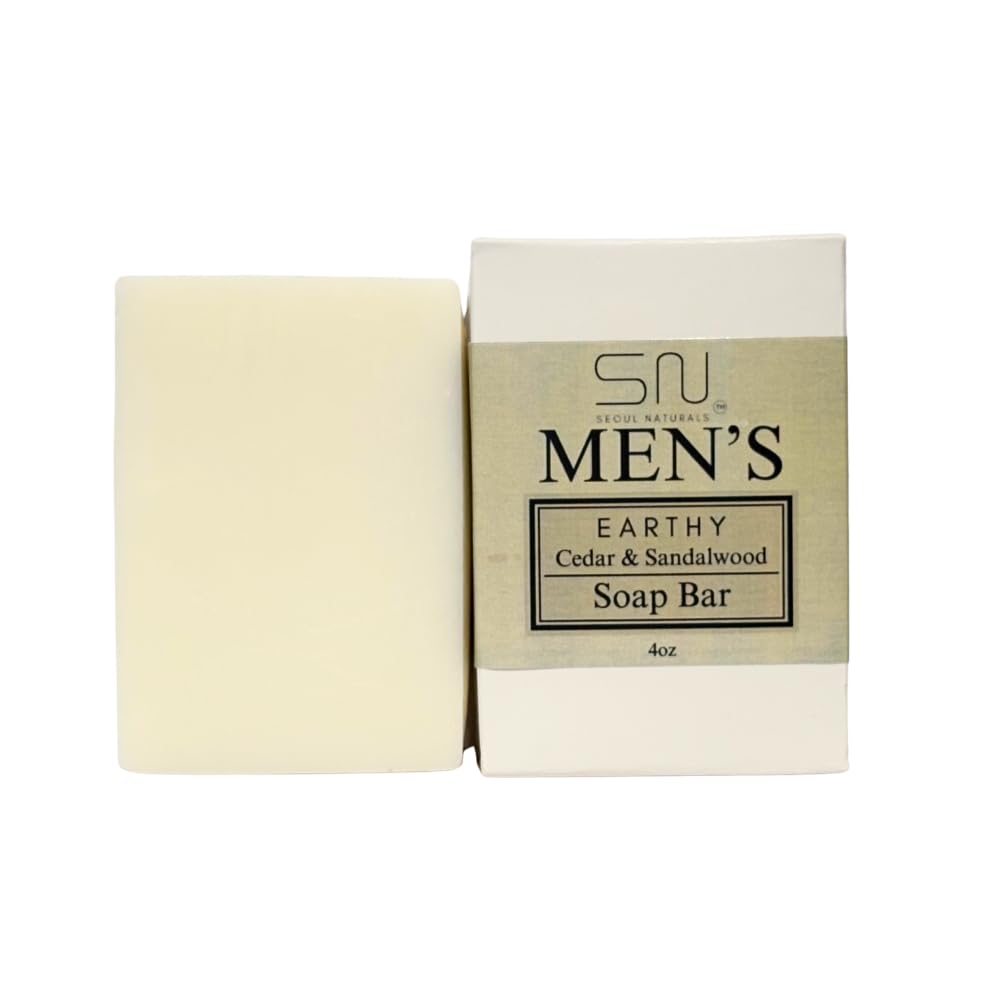 Seoul Naturals Men's Earthy Cedarwood and Sandalwood Soap Bar, k beauty, 4 oz