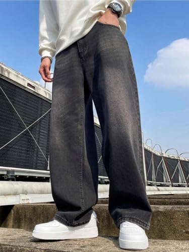 Image of GRECIILOOKS Men Jeans || Baggy Fit Jean's for Man || Loose Fit High Rise Denim || Stretchable Casual Wear Jean,s || Dance Rap Rapping Style Pant for Men || Denim Cotton Jeans