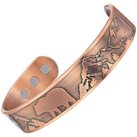 Mens Copper Bracelet Bangle Bear Wildife Design Pure Copper Magnetic Bracelet Cover