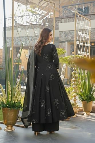 Image of ANNI Designer Women's Viscose Blend Umbrella Style Printed Kurta Palazzo with Dupatta | Elegant Kurta Set for Women | Stylish Palazzos & Dupatta Set | Ethnic Wear for Women