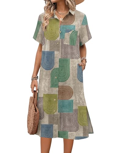 Image of HOTOUCH Womens Dress Summer Casual Midi Short Sleeve Button Down Shirt Dresses Loose Beach Cover Up with Pockets