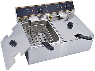 Commercial Deep Fryer Stainless Steel Electric Fat Fryer Dual Tank 6Lx2, 3000Wx2 with Lids&Basket