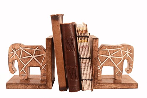 Purpledip Wooden Bookends Stand Holder Bookshelf Organizer 'Mighty Elephants': Unique Decor Gift For Book Lovers (11293) #TOP19