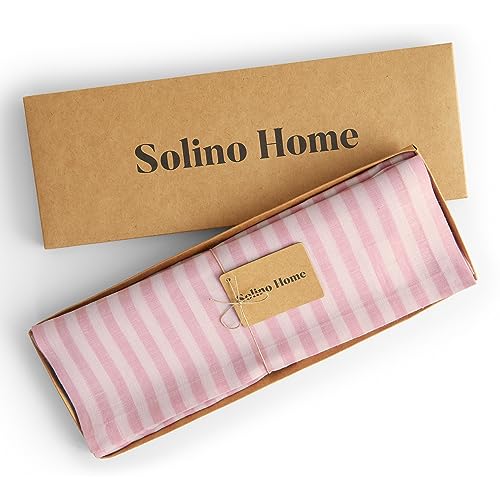 Image of Solino Home 100% Pure Linen Placemats, 14 x 19 in, Blossom Stripe, Set of 4