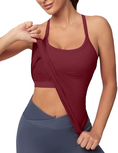 Image of MathCat Workout Tank Tops for Women with Built in Bra, Sleeveless Gym Tops Seamless Racerback Athletic Yoga Shirts