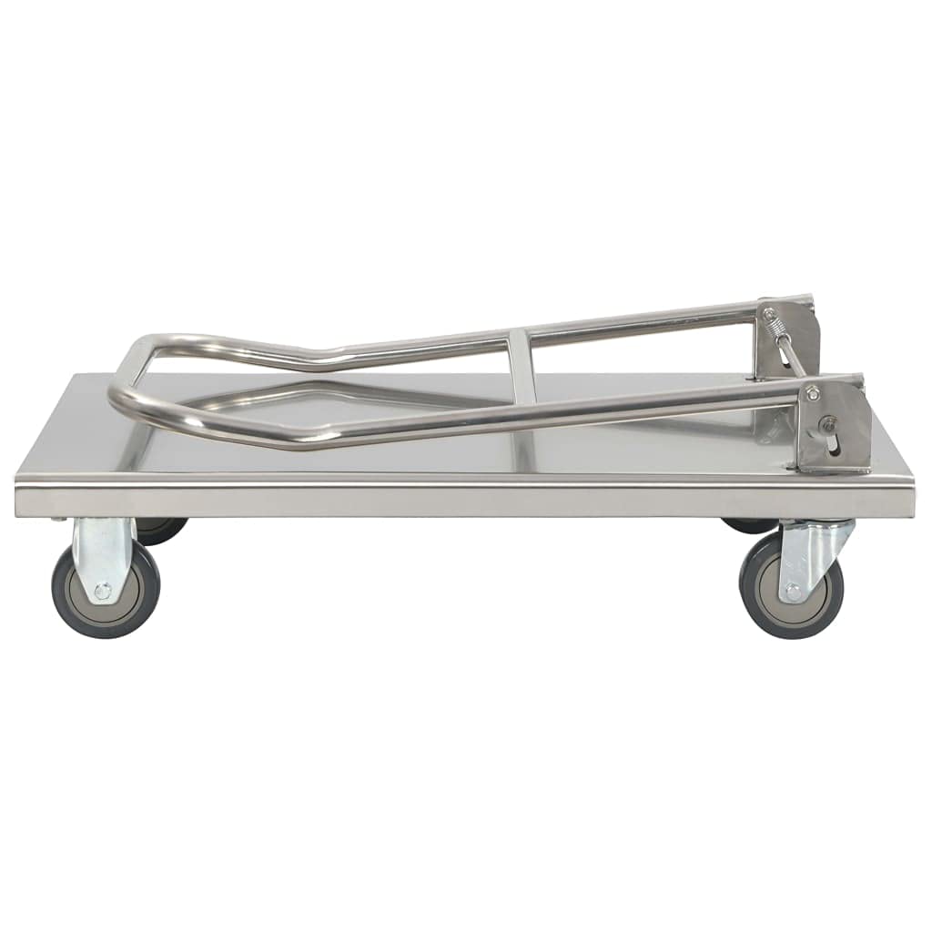 Générique Plattformwagen, silberfarben, 82 x 53 x 86 cm, aus Edelstahl, faltbar mit Pedal, für schweren Transport bis zu 200 kg, ideal für Küche, Hotel, Lager, 2 Lenkrollen und 2