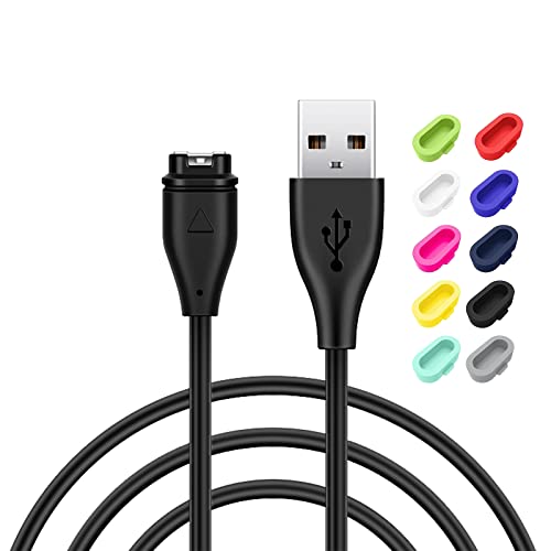 ガーミン用充電ケーブル Popolier (充電ケーブル1m*1本+マルチカラー防塵プラグ*10)Garmin 用 USBチャージングケーブル 高速データ転送 【急速充電/超高耐】- USB ケーブル 充電器 100cm - スマートウォッチのアクセサリ