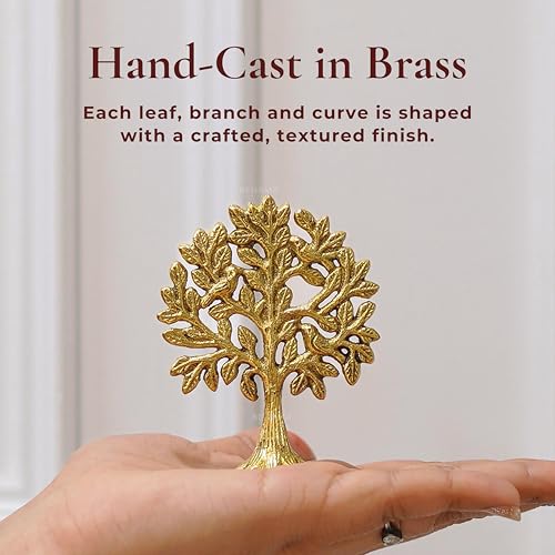 Image of BEHOMA 100% Pure Brass Kalpvriksh Tree with Birds | Tree of Life Showpiece for Car Dashboard & Table Decor (8.5 cm) | Kalpvriksha Vastu & Feng Shui Good Luck Idol, Home & Puja Gift
