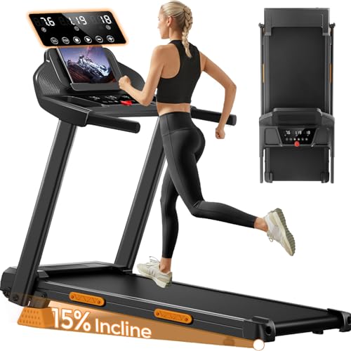 UMAY Tapis de Course Pliable Inclinable 15%, Tapis de Marche Inclinable 12KM/H, Treadmill Home avec Moteur 3,0CV et Affichage LED, Charge Max. 136KG, Idéal...