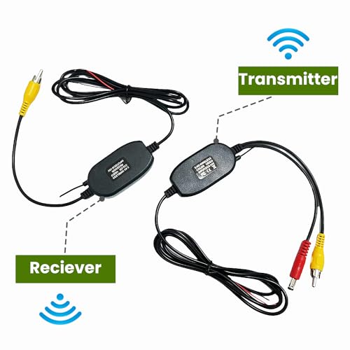 Epronic 2,4 GHz RCA Sender & Empfänger Drahtloser Kit für Auto Rückfahrkamera Monitor Kabellos Adapter für Auto Kamera 12V Farben Videoübermittler