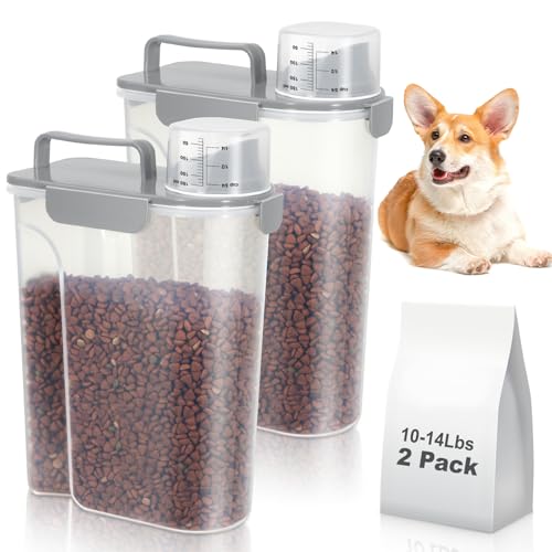 TBMax 2Pack Dog Food Containers 5L/5KG Portable Pet Food Storage Containers with Plastic Lid and Measuring Cups, Airtight Pet Dog Cat Dry Food Dispenser Bins