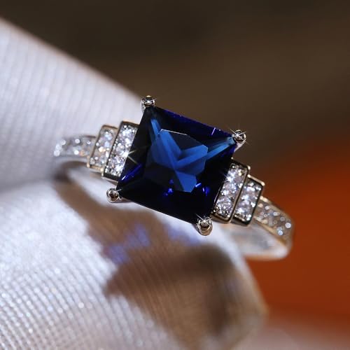 Affordable Wedding Rings for Women Brass Geometric Blue Cubic Zirconia Band Simple Bridal Jewelry