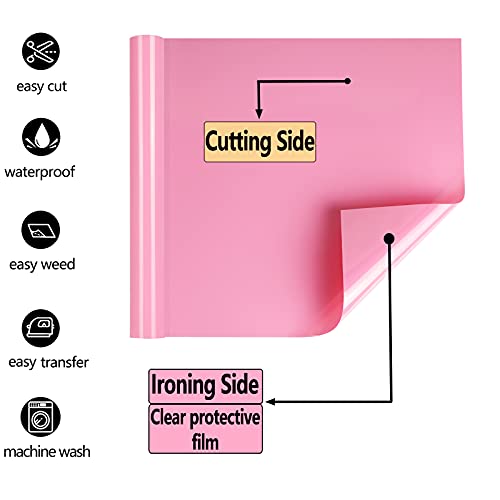 Image of FUNKAKA Heat Transfer Vinyl Rolls, 12 inch x 9ft Pink Iron on Vinyl for Shirt | Glossy HTV Vinyl for All Cutter Machines - Easy to Cut & Weed for Heat Vinyl Design