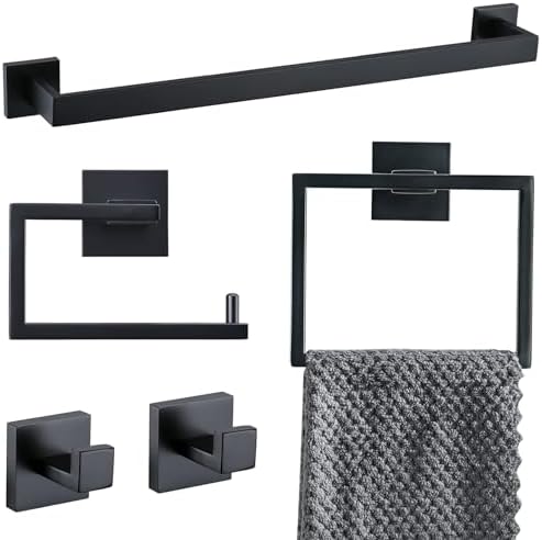 YACVCL 5 Pieces Black Bathroom Accessorie Set 23.6 Inch Towel Bar Set,SUS304Stainless Steel Bathroom Hardware Set,Wall Mounted Towel Holder Set for Bathroom