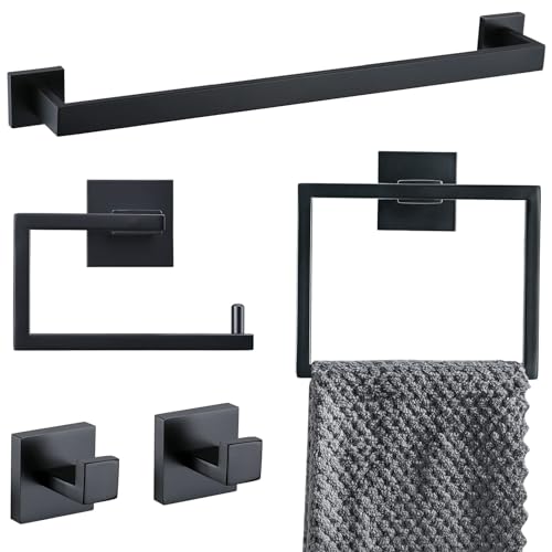 YACVCL 5 Pieces Black Bathroom Accessorie Set 23.6 Inch Towel Bar Set,SUS304Stainless Steel Bathroom Hardware Set,Wall Mounted Towel Holder Set for Bathroom