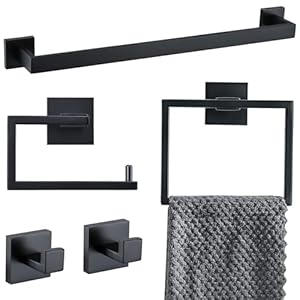 YACVCL 5 Pieces Bathroom Hardware Accessories Set Black Towel Bar Set Towel Holder Racks Set for Bathroom,Wall Mounted Stainless Steel,23.6 Inch