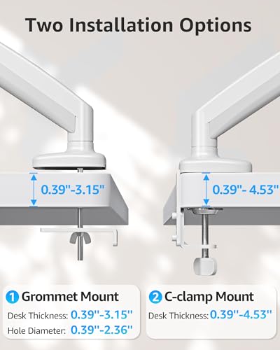 Image of MOUNTUP Single Monitor Desk Mount Holds Screen up to 32 inch, Height Adjustable Monitor Arm, Full Motion Computer Monitors Stand with Clamp /Grommet Base, VESA Mounts Fit 4.4-17.6lbs Computer, White