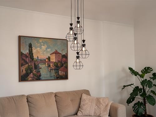 Image of Prop It Up Modern Cluster Pendant Light for Living Room & Dining Area | Multi Hanging Ceiling Lamp with Metal Cage Shades | Designer Decorative Lighting for Home, Cafe & Staircase | E27 Holder