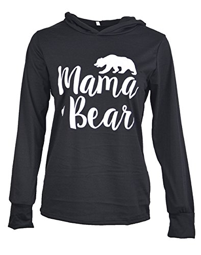 Caat Aycox Womens Mama Bear Printing Long Sleeves Casual Hooded Sweatshirt Black-L