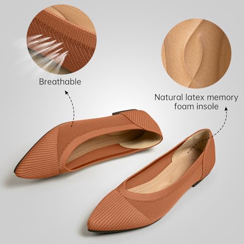 Image of TINGRISE Women's Flats Shoes Pointed Toe Knit Ballet Comfortable Dressy Mesh Flat
