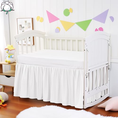 Image of Crib Bed Skirt Dust Ruffle 100% Cotton - Natural, Soft, Breathable for Baby's Delicate Skin, Nursery Toddler Crib Bed Skirt for Baby Boys Girls, Fits Standard Cribs 28 inch x 52 inch with 14 inch Drop