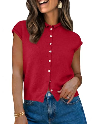 Image of UNCLECAT Womens Cap Sleeve Sweater Vest Summer Casual Button Down Lightweight Knit Sweater Cardigans